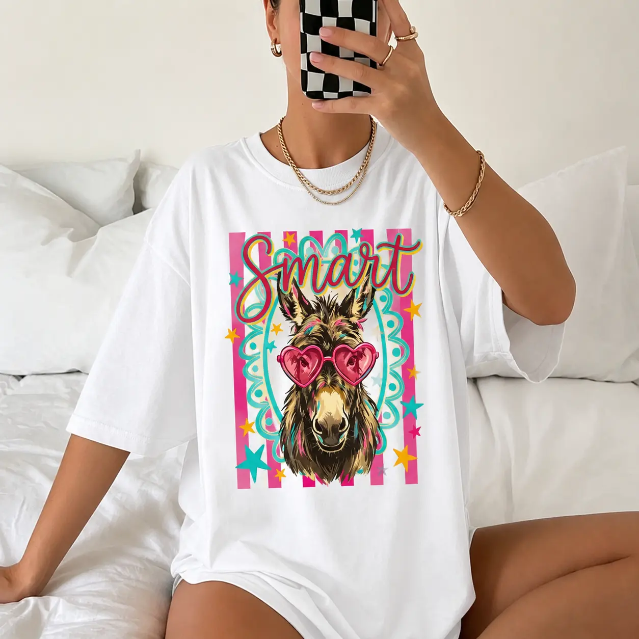 Smart And Sarcastic Donkey Graphic T Shirt Women Funny Animal Tee Trendy Casual Short Sleeve Top Gift For Her
