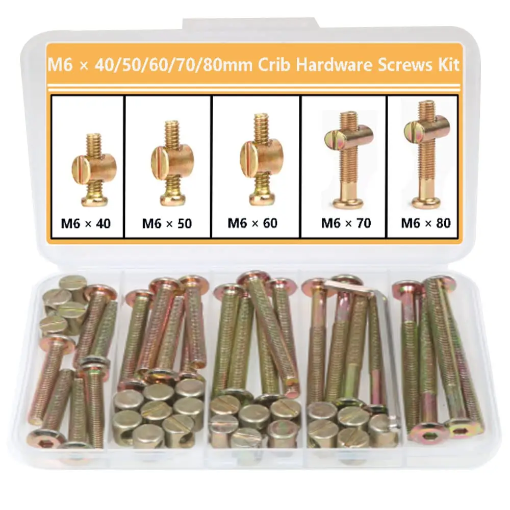 Carbon Steel Hex Drive Socket Cap Screws and Nuts Hardware Kit - 25 Sets (M6 Size, 40mm/50mm/60mm/70mm/80mm Millimeters) with Hex Wrench, Cabinet Screws for Furniture Joinery, DIY Users