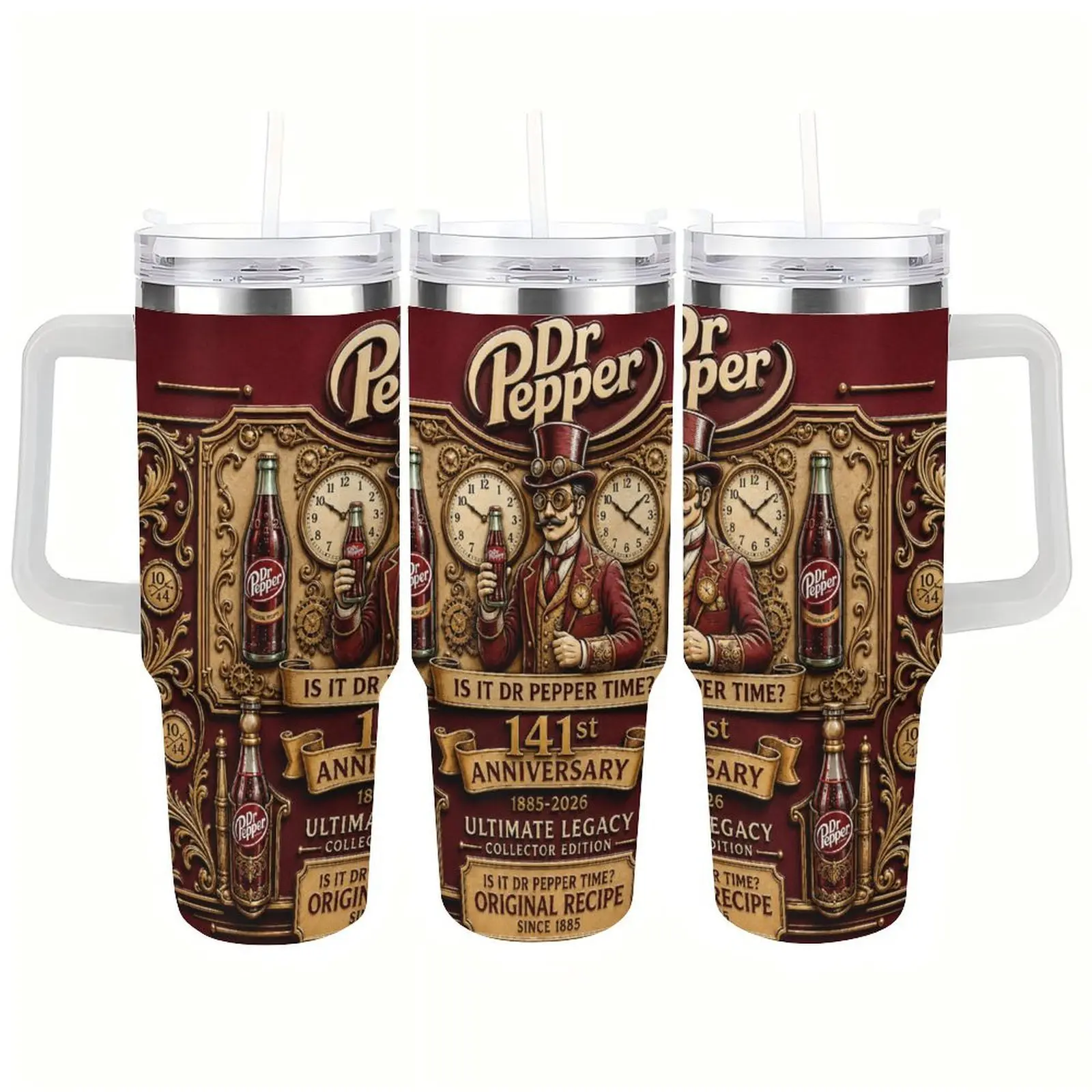 40oz Dr Pepper 141st Anniversary Tumbler, Vintage Classic Dr Pepper Soda Collector Cup, Rare Limited Edition 1885-2026 Commemorative Drinkware, Iconic 23 Flavors Retro Graphic Thermal Tumbler