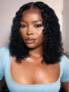 Anytime Bob Wig, 4x4 Deep Wave Curly Lace Front Short Bob Wig, Women's Pre-Pulled Baby Hair, No Glue, Natural Hairline, 200% Density, 10-12 Inches