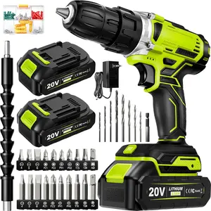 20V Cordless Drill Set, Electric Cordless Drill, Electric Screwdriver - 2.0Ah Battery, 30Nm, 21+1 Torque Settings, 2 Speed Settings, 34 Accessories, Built-in LED Light, Home Tool Set, Green