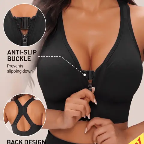 Women's Cross-Back Sports Bra, Fitness Push-Up Bra with Front Zipper, Tank Top for Yoga Workout, Comfortable & Stylish DesignWomen's Cross Back Sports Bra Fitness Beautiful Back Bralette Front Zipper Tank Top Suitable for Yoga Exercise