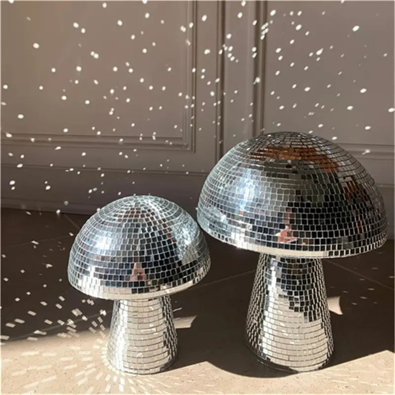 Mushroom-Shaped Mirrored Disco Ball Ornament for Indoor Decoration