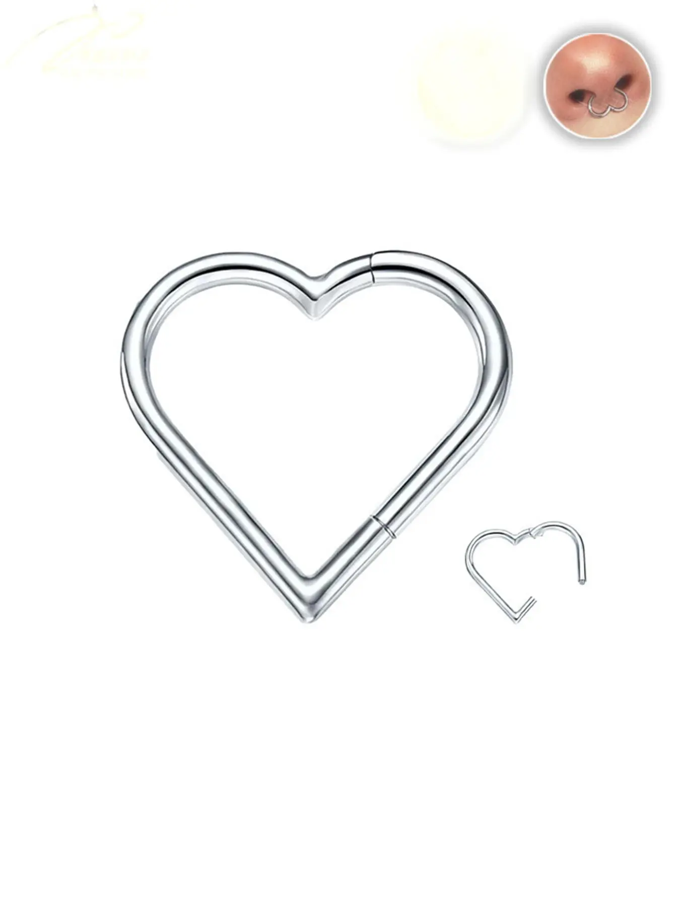 Heart Stainless Steel Spiral Nose Ring, No Piercing Required, Rock & Hip Hop Style Unisex Jewelry, Durable Body Accessory for All Seasons