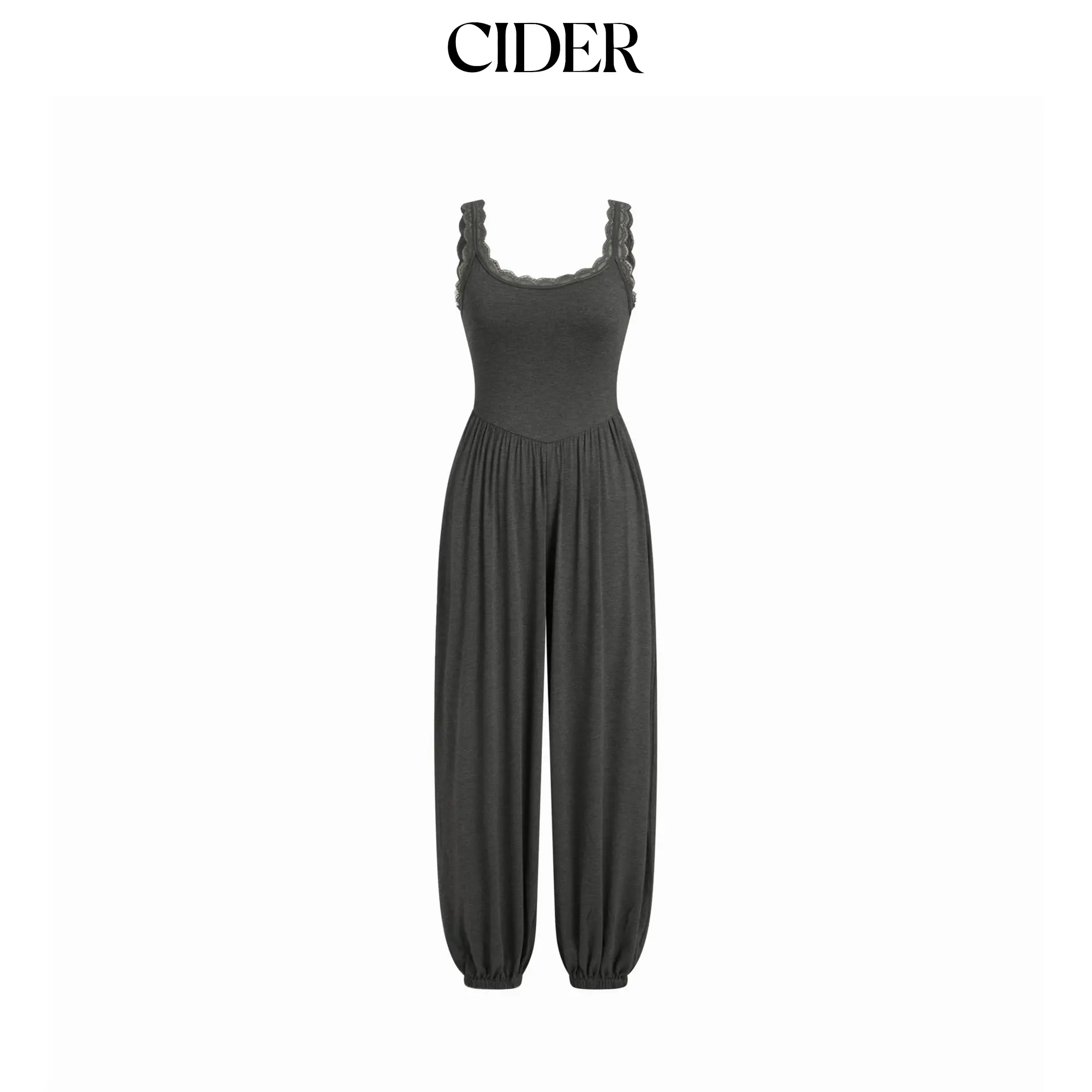 Cider High Rise Scoop Neck Lace Trim Barrel-leg Jumpsuit
