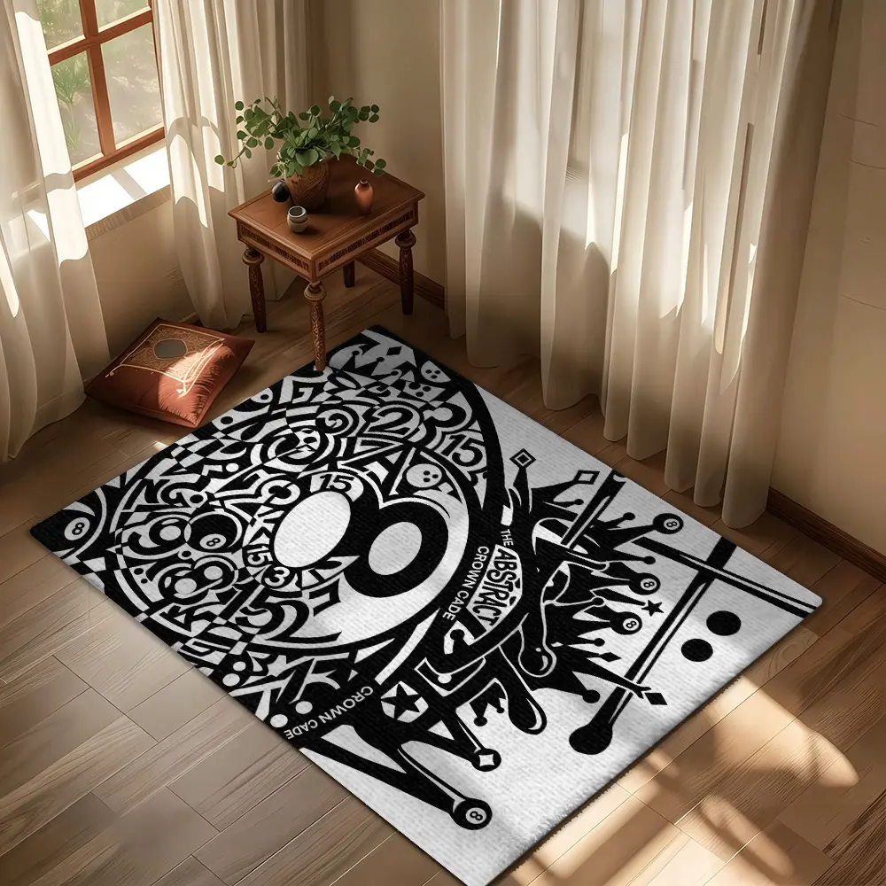 Crown 8‑Ball Billiards Graphic Flannel Rug #Billiards8BallRug #CrownPatternMat #FlannelCarpet #GameRoomHomeDecor