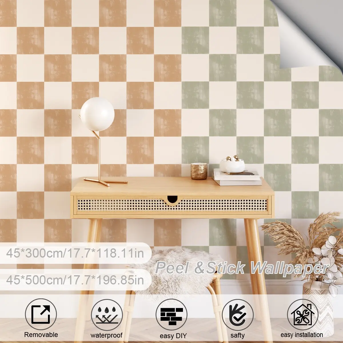 1 Roll 45x300cm Checkerboard Wallpaper, /blue/, Self-Adhesive Geometric Wall Decal, Removable Home Decor, Seamless Design