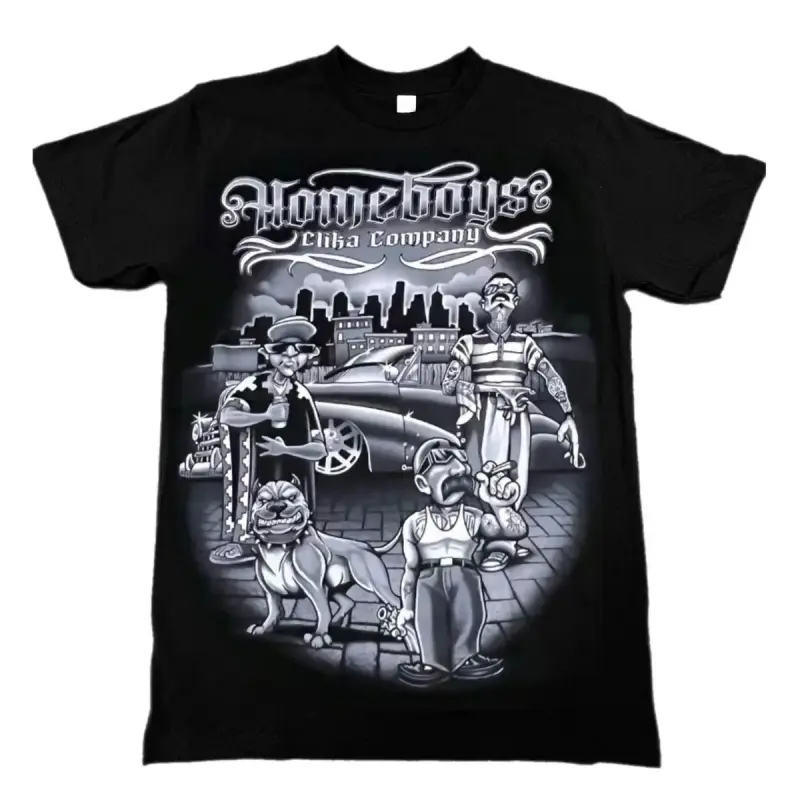 Graphic T-Shirt Homeboys Click Company Shirt Vintage Retro Cotton Tee Streetwear Graphic Shirt Unisex Urban Hip Hop Chicano Style Casual Short Sleeve T-Shirt Oversized Summer Top for Men Women