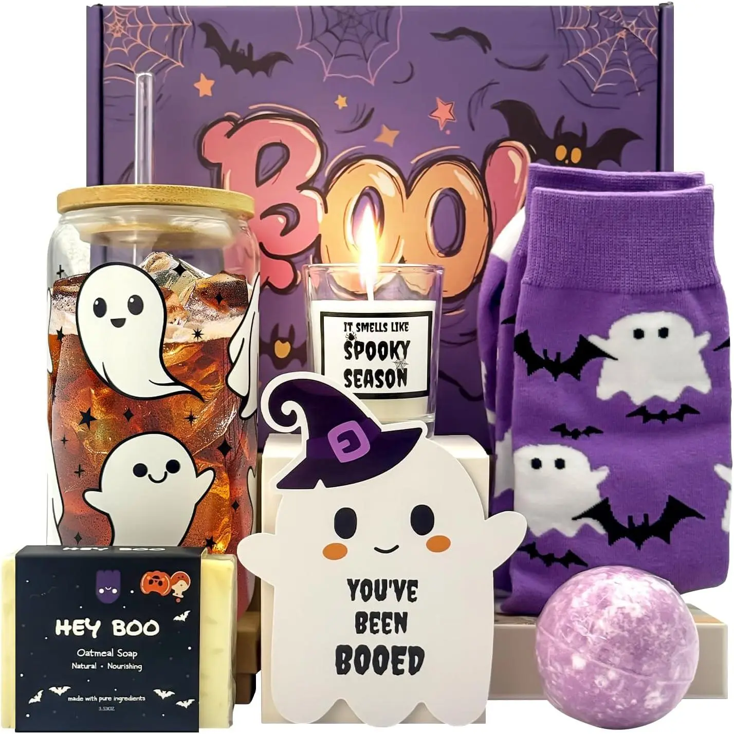 Halloween Gift Basket for Women, Cute Spooky Boo Basket Set for Teen Girls with Glass Cup and Accessories, Gifts for Her, Party, No, Glass Cups