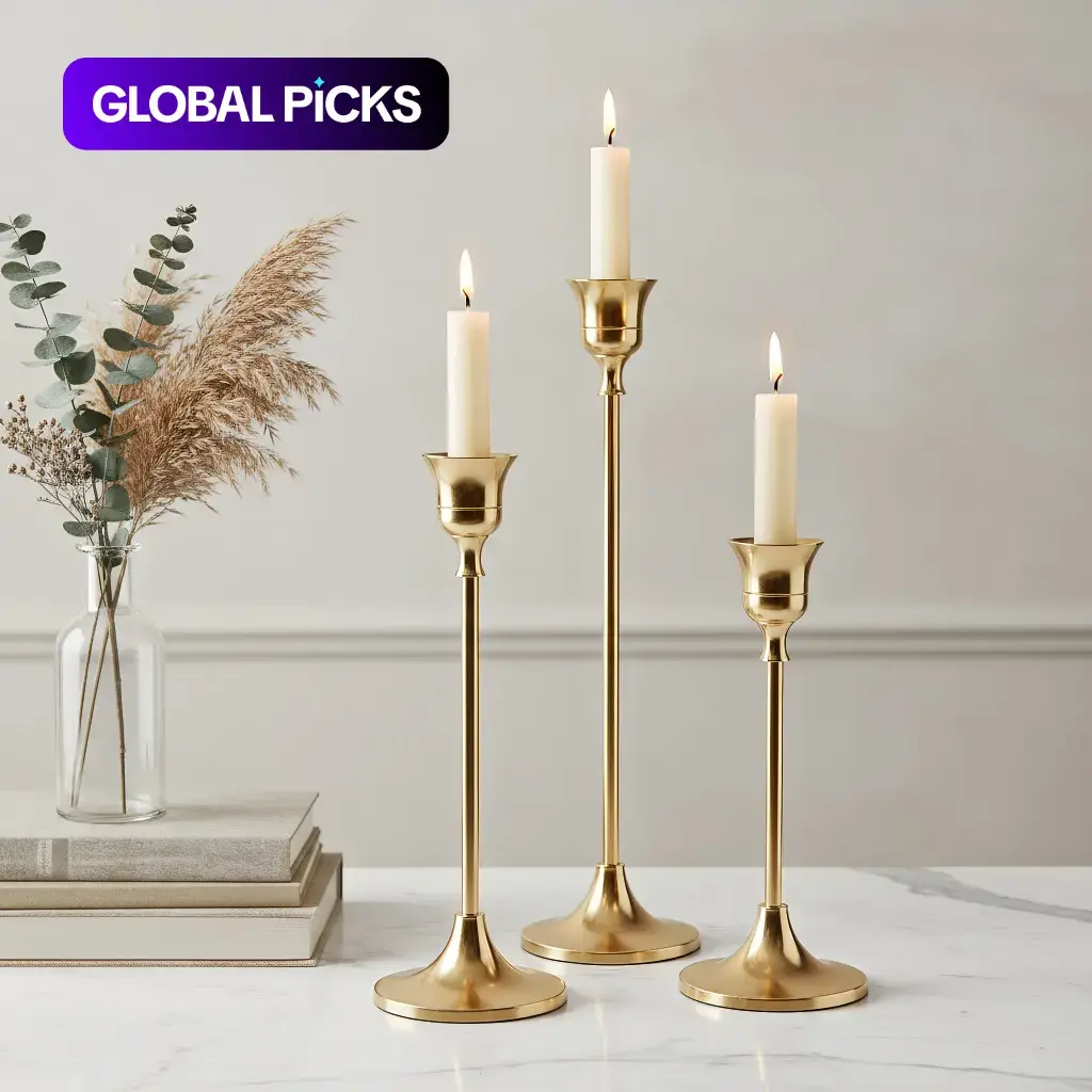Candlestick Holders Taper Candle Holders, Set of 3 Candle Stick Holders Set, Brass Gold Candlestick Holder Set, Vintage Modern Decorative Centerpiece for Table Mantel Wedding Housewarming Gift #GLOBAL PICKS