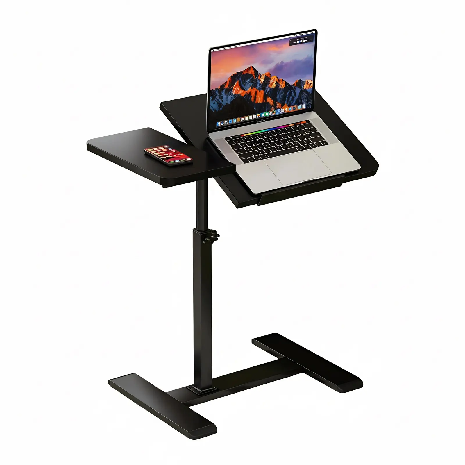 Rolling Laptop Cart on Wheels, 24x16 in Height Adjustable Laptop Desk with Tilting Tabletop & Metal Frame, Overbed Bedside Table Mobile Workstation for Couch Bed