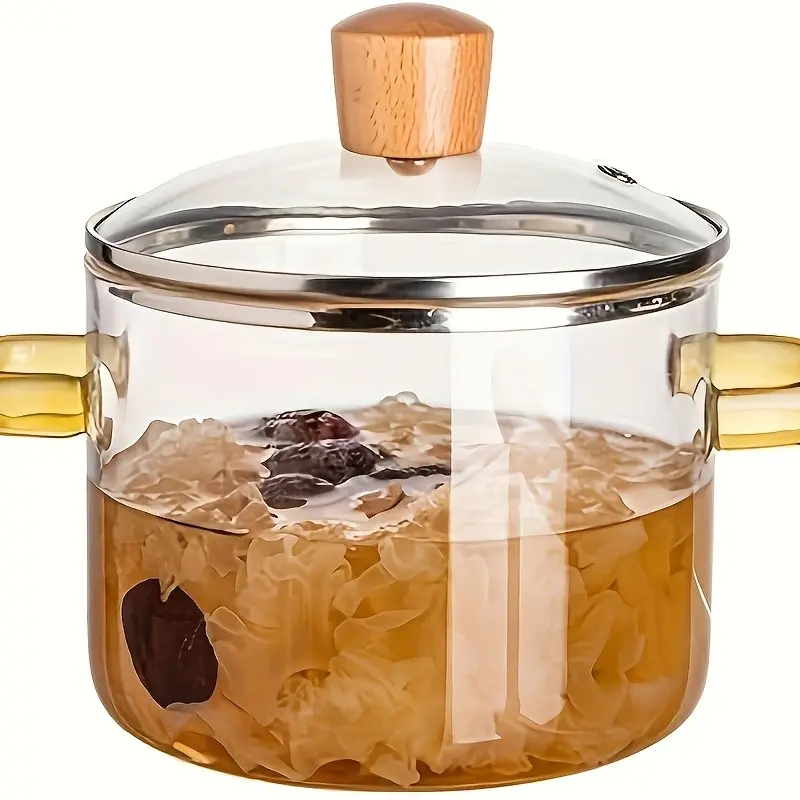54oz Borosilicate Glass Cookware Pots with Handles, Glass Cooking Pot, Heat Resistant Transparent, Ideal for Stove and Oven, Perfect for Soup and Rice, Easy to Clean