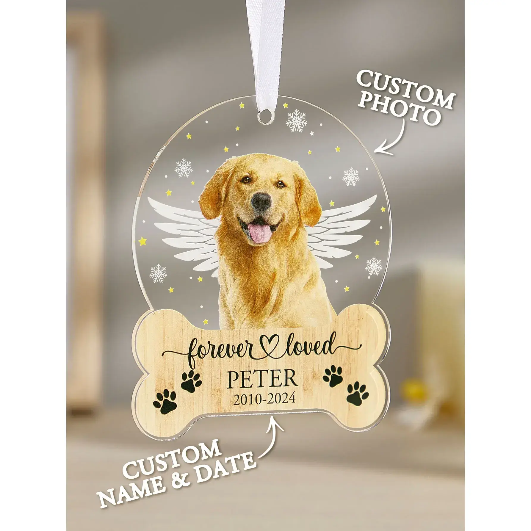 Custom Pet Photo Ornament, Personalized Acrylic Memorial Keepsake, Pet Loss Gift for Dog and Cat Lovers, Christmas Tree Hanging Decor