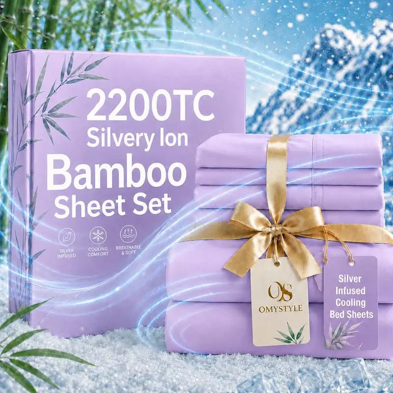 OS OMYSTYLE 2300TC Silvery Linen Bamboo Bed Set - 4/6pcs Children Bedding, Luxurious Soft, Cooling, Moisture-Wick, Shrink-Resistant, 16in Deep Pocket, Ideal for Bedroom Decor