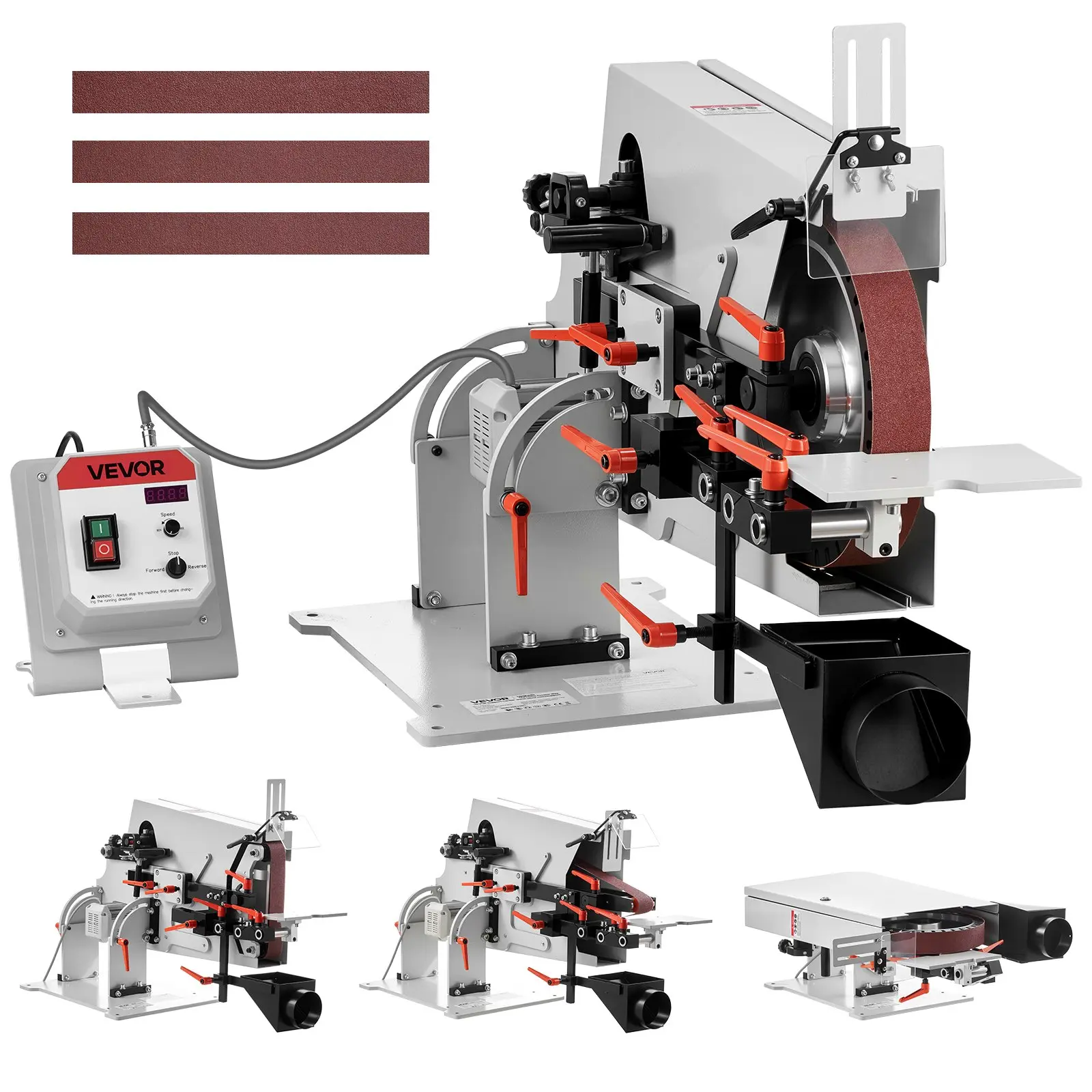 VEVOR Belt Grinder Sander with VFD, 72x 2-Inch Variable Speed Belt Polisher, 1500W Knife Making Machine with 3 Grinding Modes 3PCS Sanding Belts for Metalworking, Compatible with 72"-82" * 2" Belts