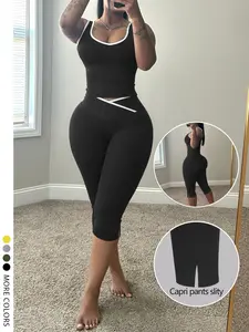 Lw Home Women's Basic Slim Fit Tank Top and Capri Pants Set, Split Hem Design, Perfect for Summer, Stylish and Comfortable