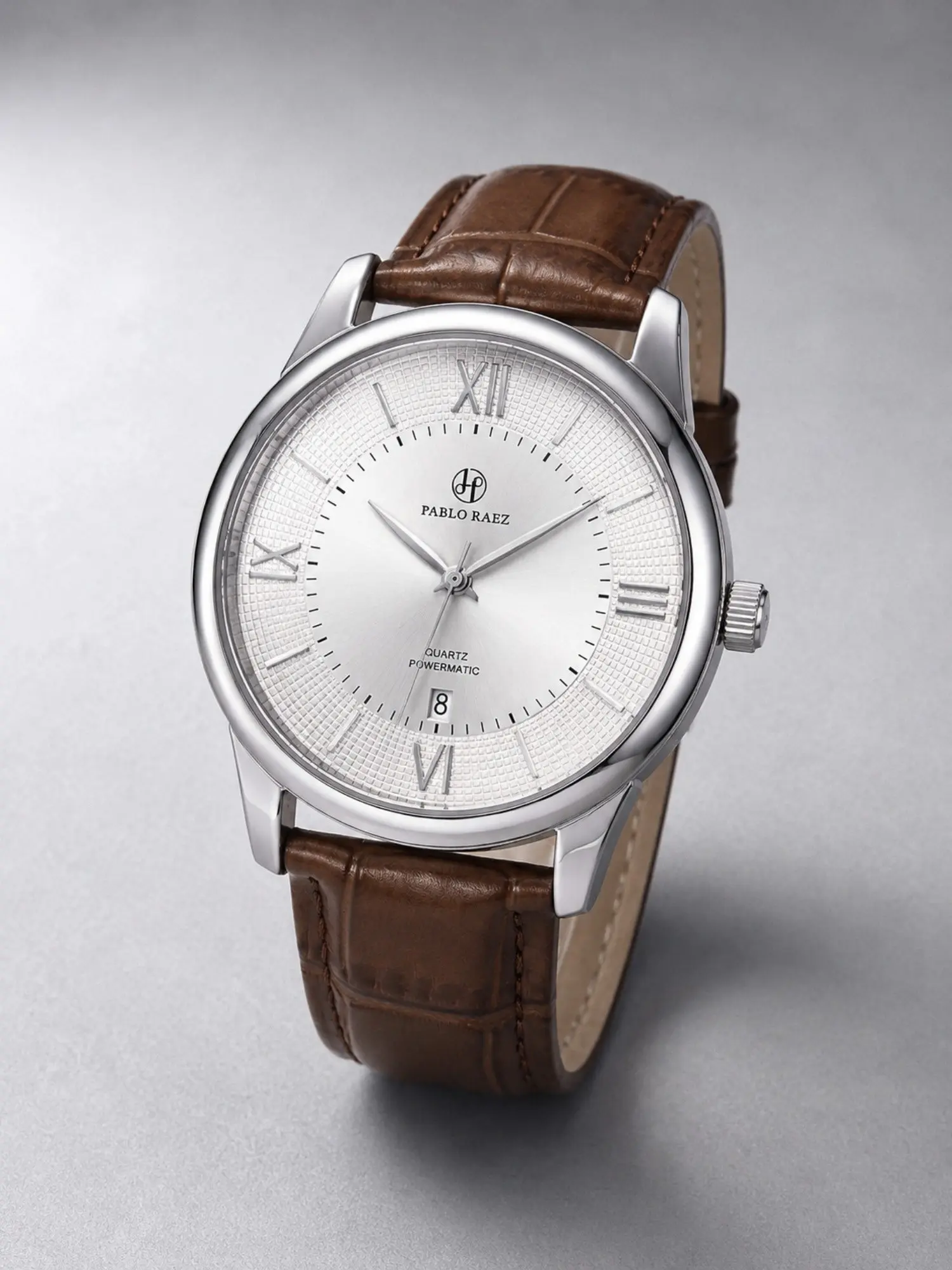 Business Men's Classic Analog Quartz Watch  Stainless Steel Case  Dial  Roman Numerals  Leather Strap  Waterproof  Gift Idea