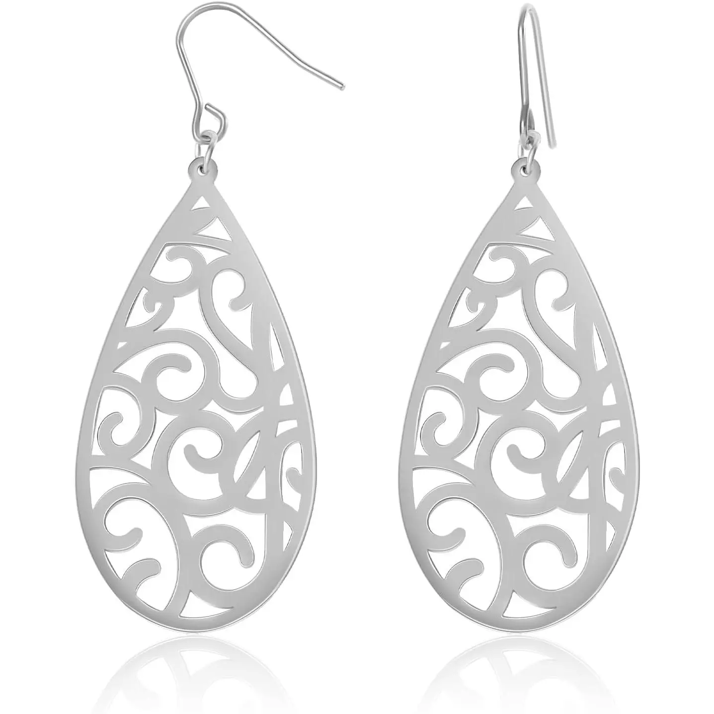 TGNEL Openwork Filigree Teardrop Dangle Earrings Titanium Earrings for Women, Hypoallergenic Earrings for Sensitive Ears