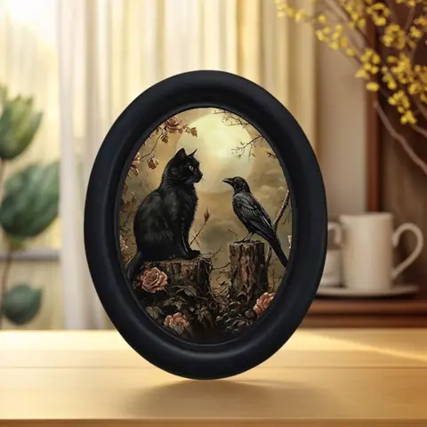 Vintage Victorian Style Rose Garden Cat and Crow Pattern Decorative Home Item, Perfect for Halloween Christmas Thanksgiving Wall Decoration, Festive Decorations