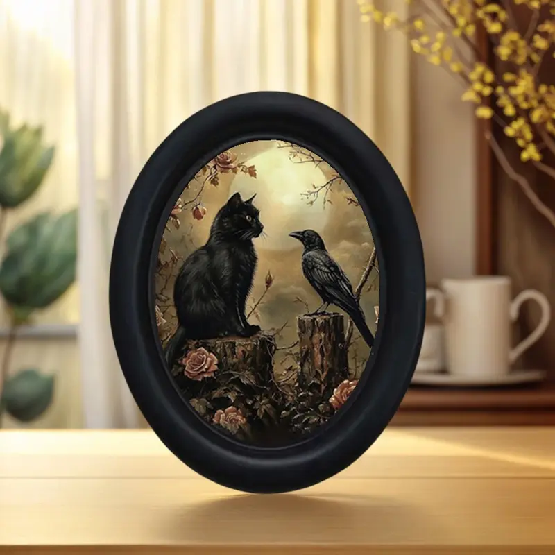 Vintage Victorian Style Rose Garden Cat and Crow Pattern Decorative Home Item, Perfect for Halloween Christmas Thanksgiving Wall Decoration, Festive Decorations