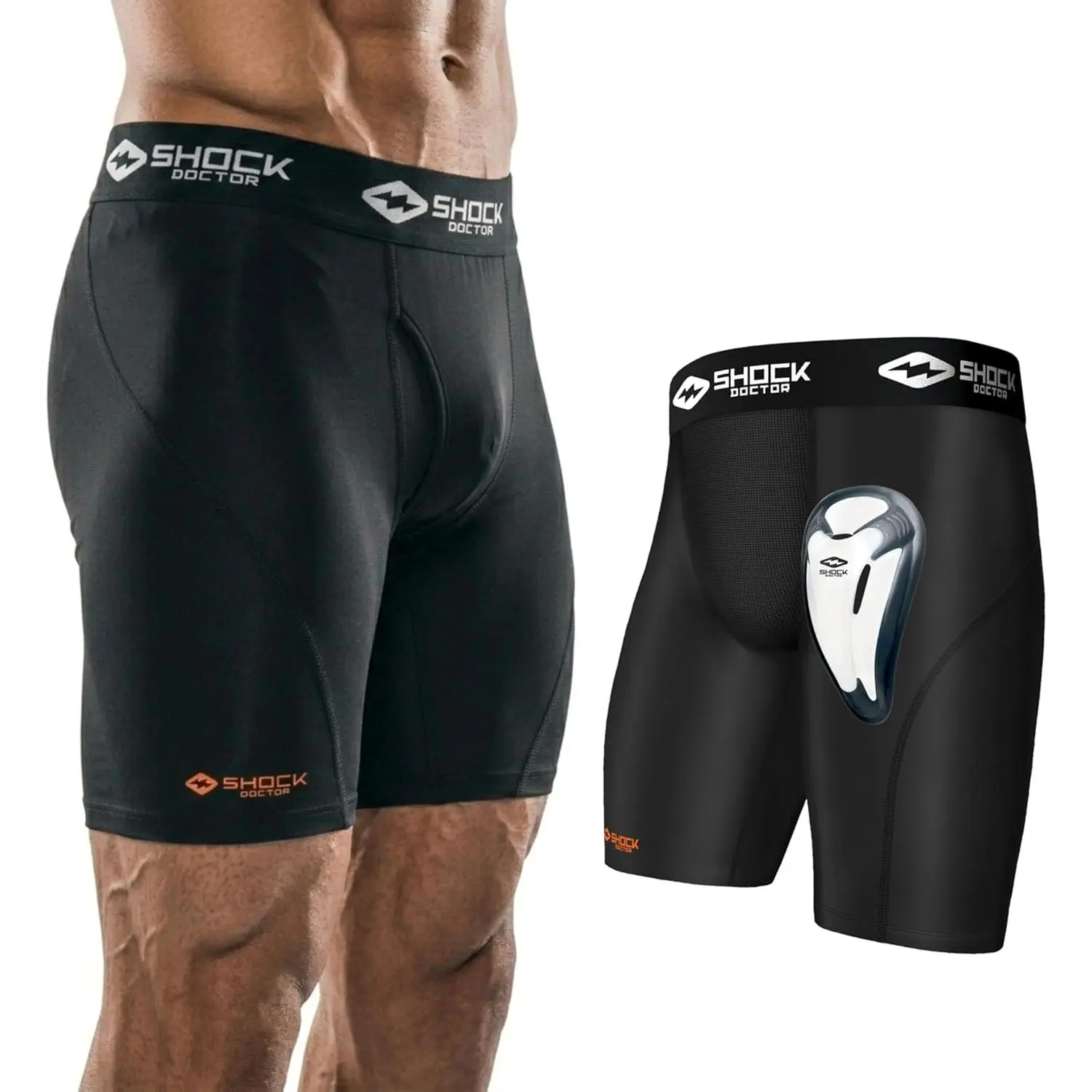 Men's Spandex Compression Shorts with Wash-Removable Protective Bio-Flex Cup, Moisture-Wicking Vented Mesh, Multi-Sport Protection - Adult
