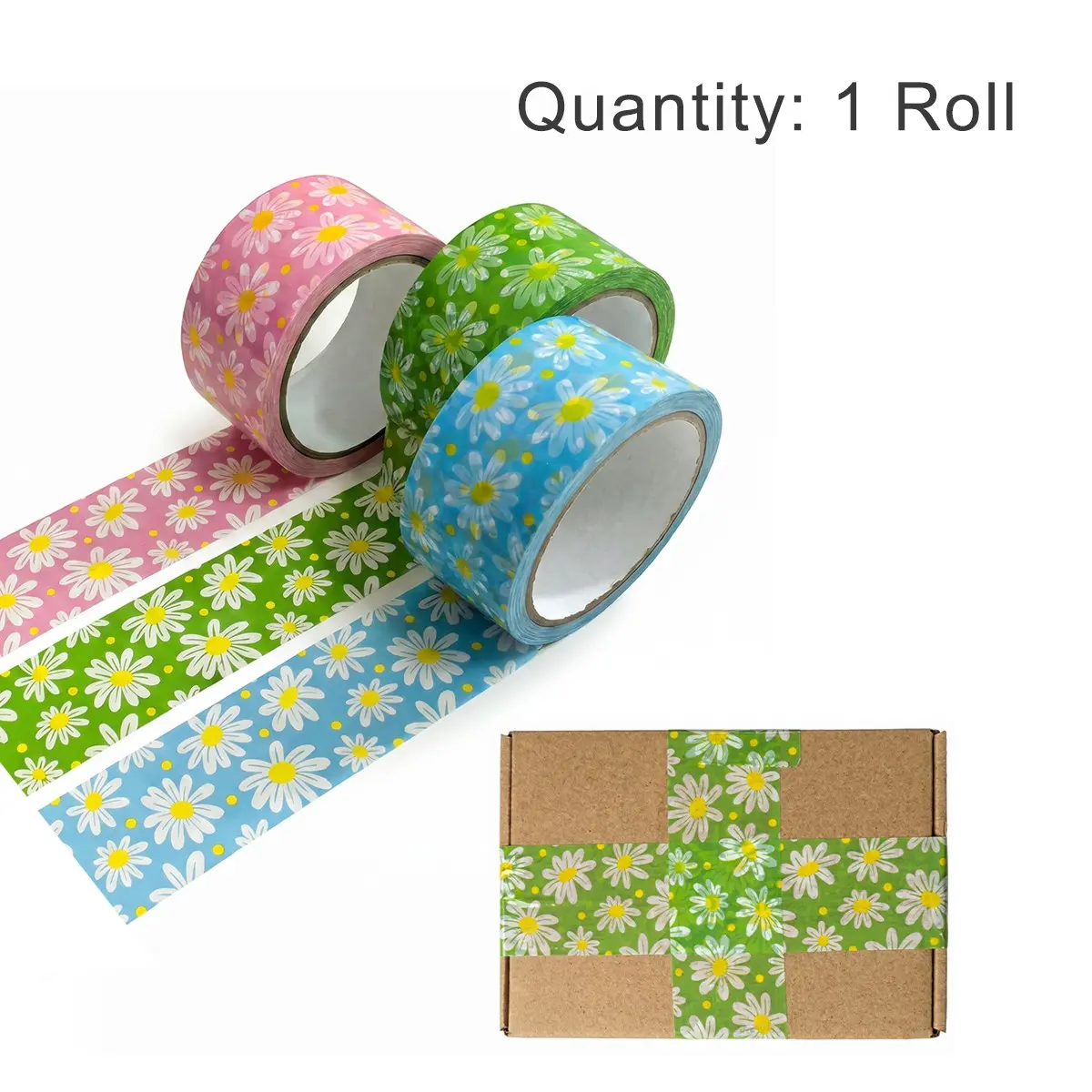 Daisy Pattern Packaging Tape, 1 Roll, Ideal for DIY Crafts, Scrapbooking, Craft Boxes, Shipping & Packing Supplies