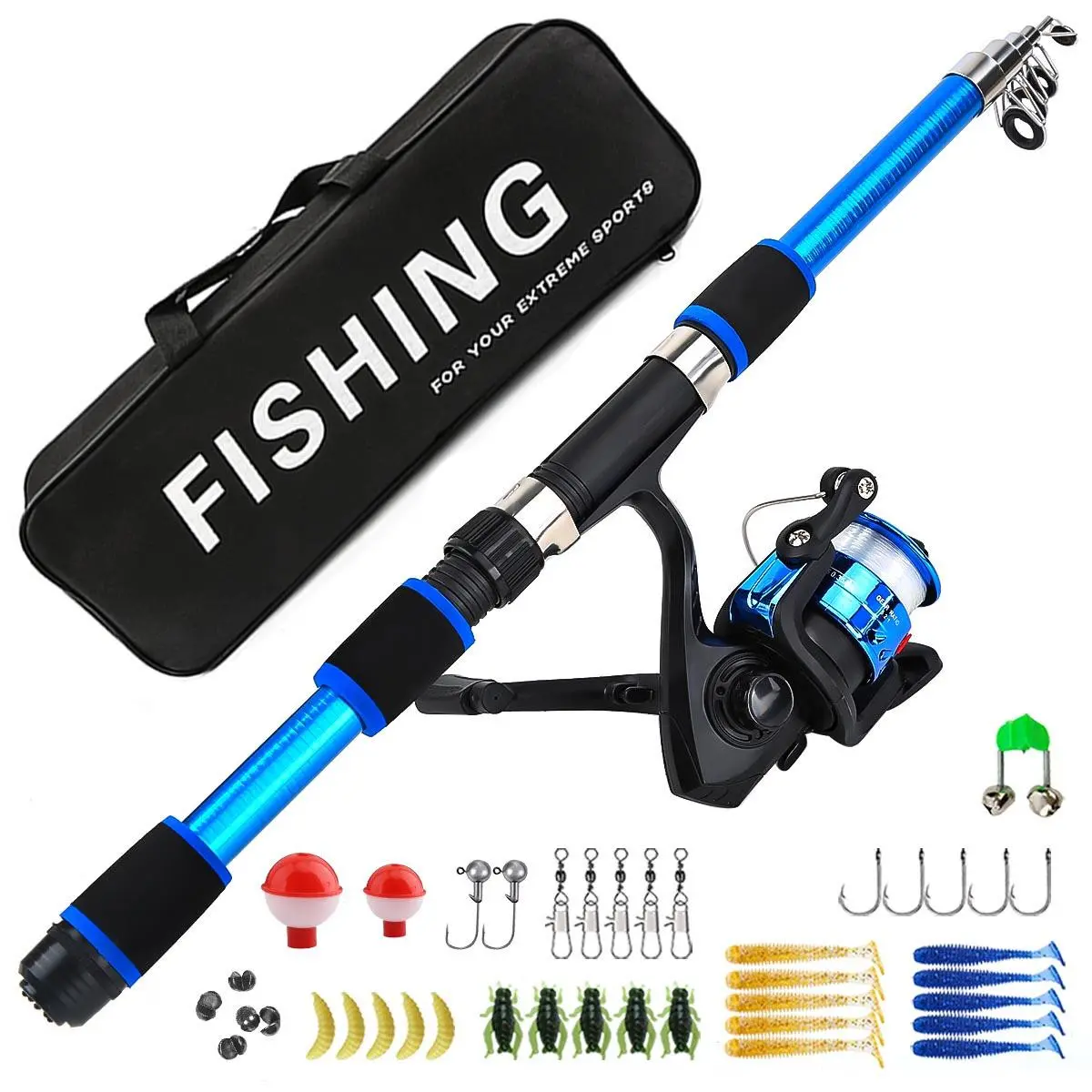 Adjustable Fishing Rod Set with Spinning Reel and Complete Accessories, Freshwater and Saltwater Compatible, Long Cast Fishing Gear, Fishing Rod and Reel Combo
