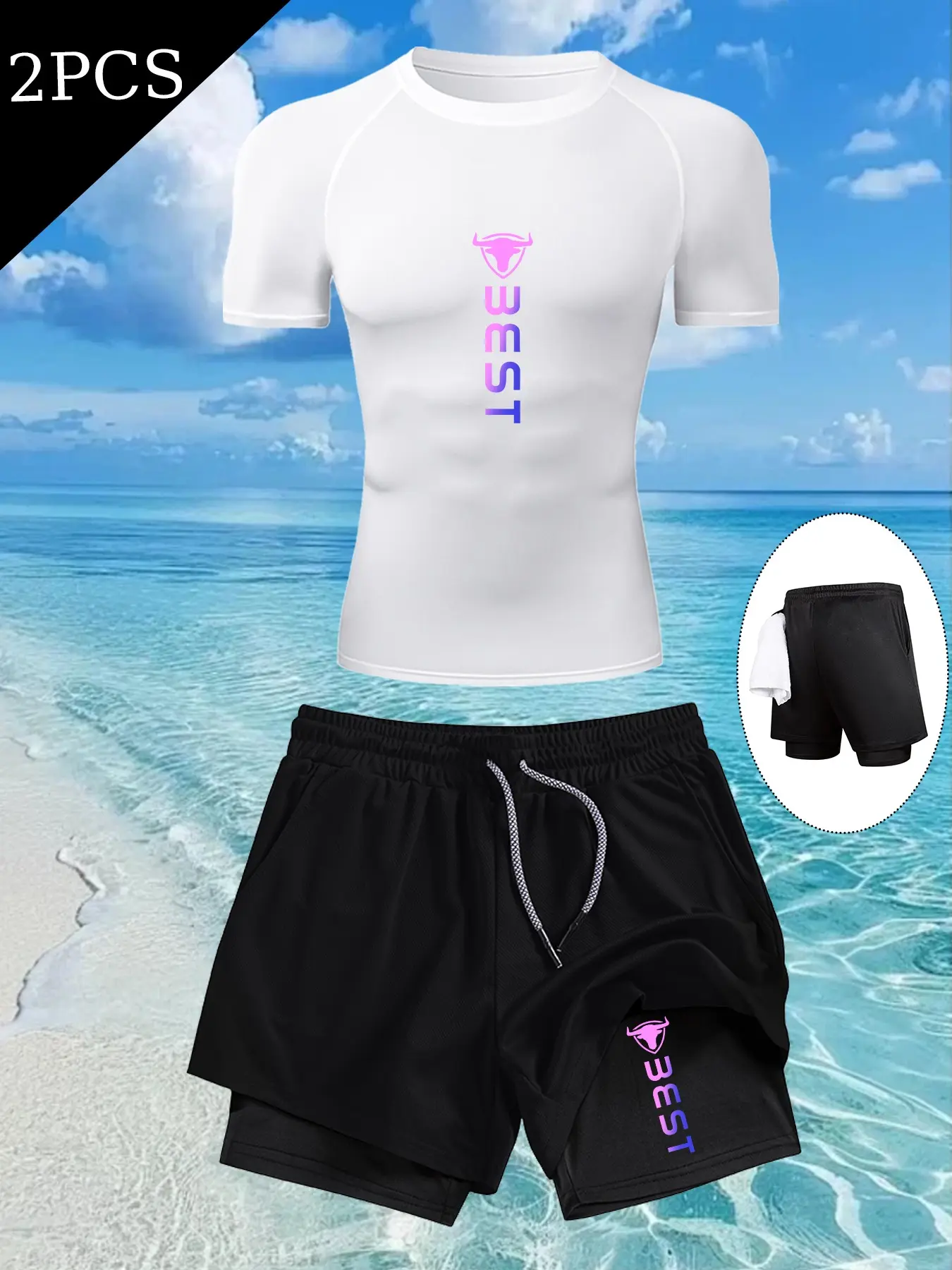 Men's High-Performance Quick-Dry Compression Sportswear Set (2-Piece), Stretch Fitness & Outdoor Gear, Shaping T-Shirt & Dual-Layer Shorts, Sweat-Wicking