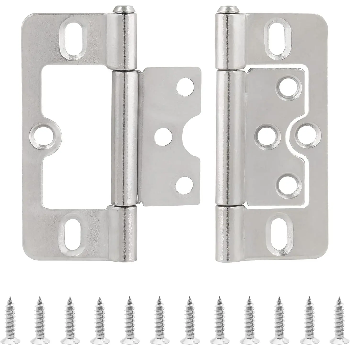 2-Pack 3" Round Shape Iron-Plated Nickel Non-Mortise Hinges with Screws, 77x35mm No-Slot Install, 360° Rotation for Cupboards/Wardrobes