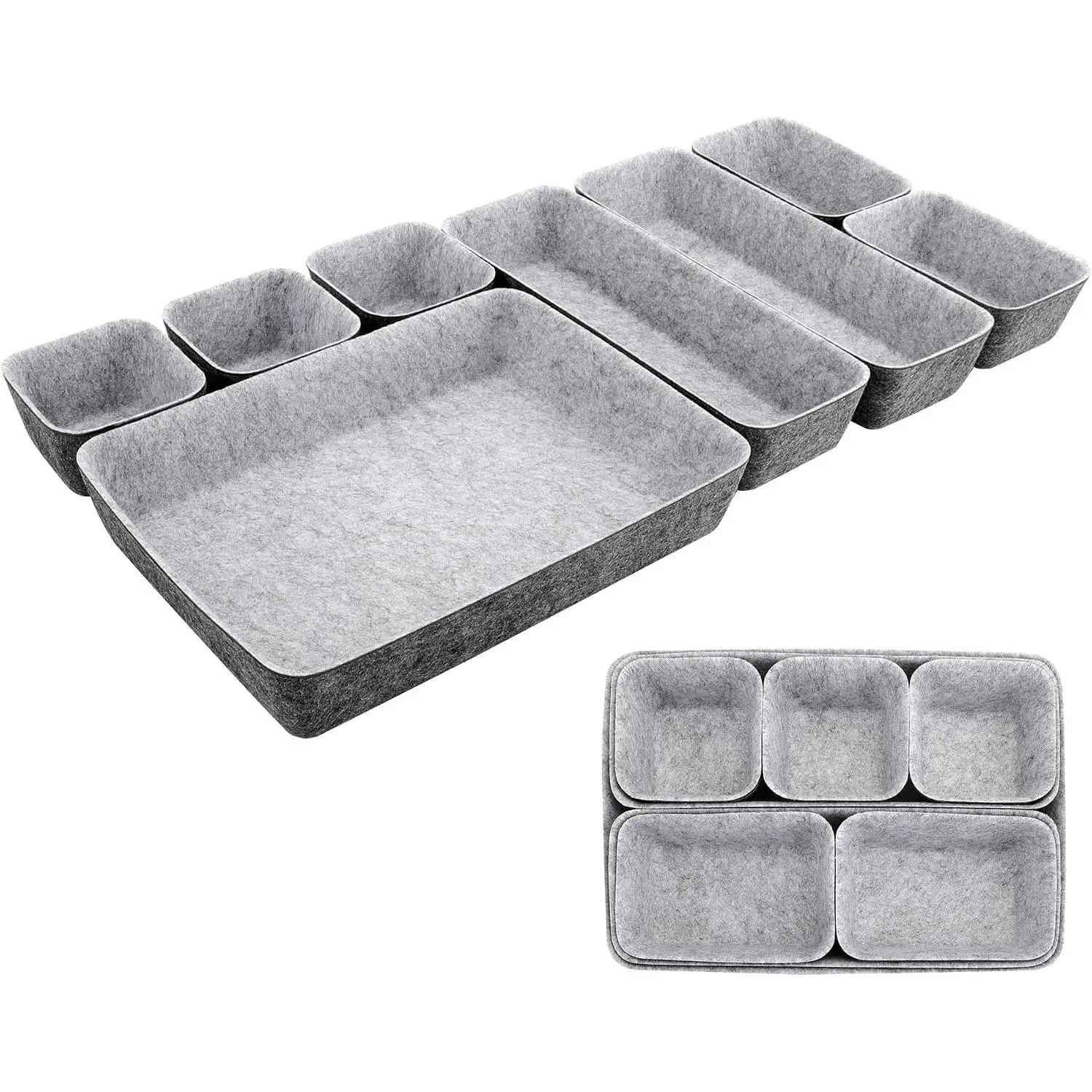 8 count Drawer Organizers, Separators, Storage Box,Felt Storage Bins Inserts Tool Containers  Basket Shelf Cubes Foldable Drawer Dividers Desk Organisers -Grey Matching
