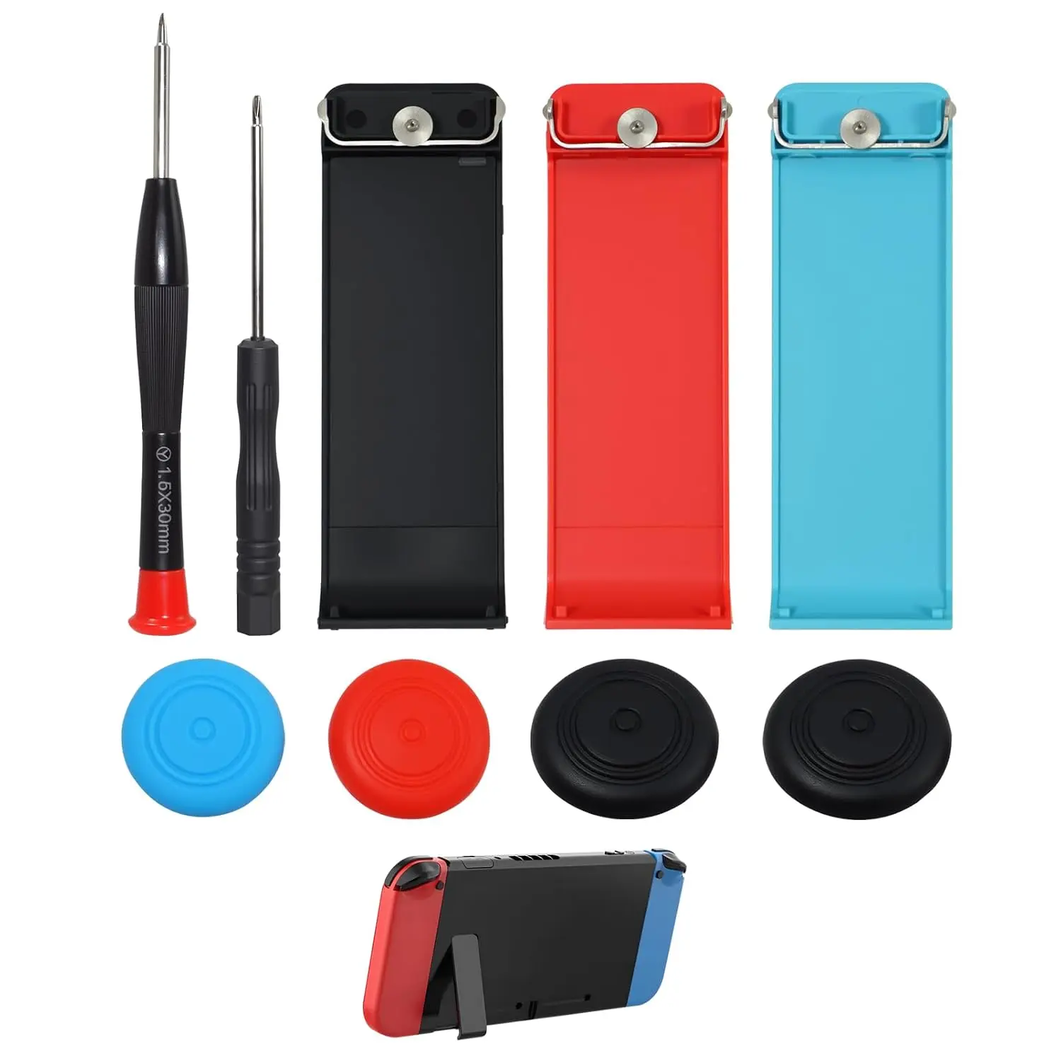7 count Kickstand Compatible with  ,  Stand Kit | ABS   stand holder kit with 3 color kickstands, 4 thumbstick caps, and screwdrivers for console repair