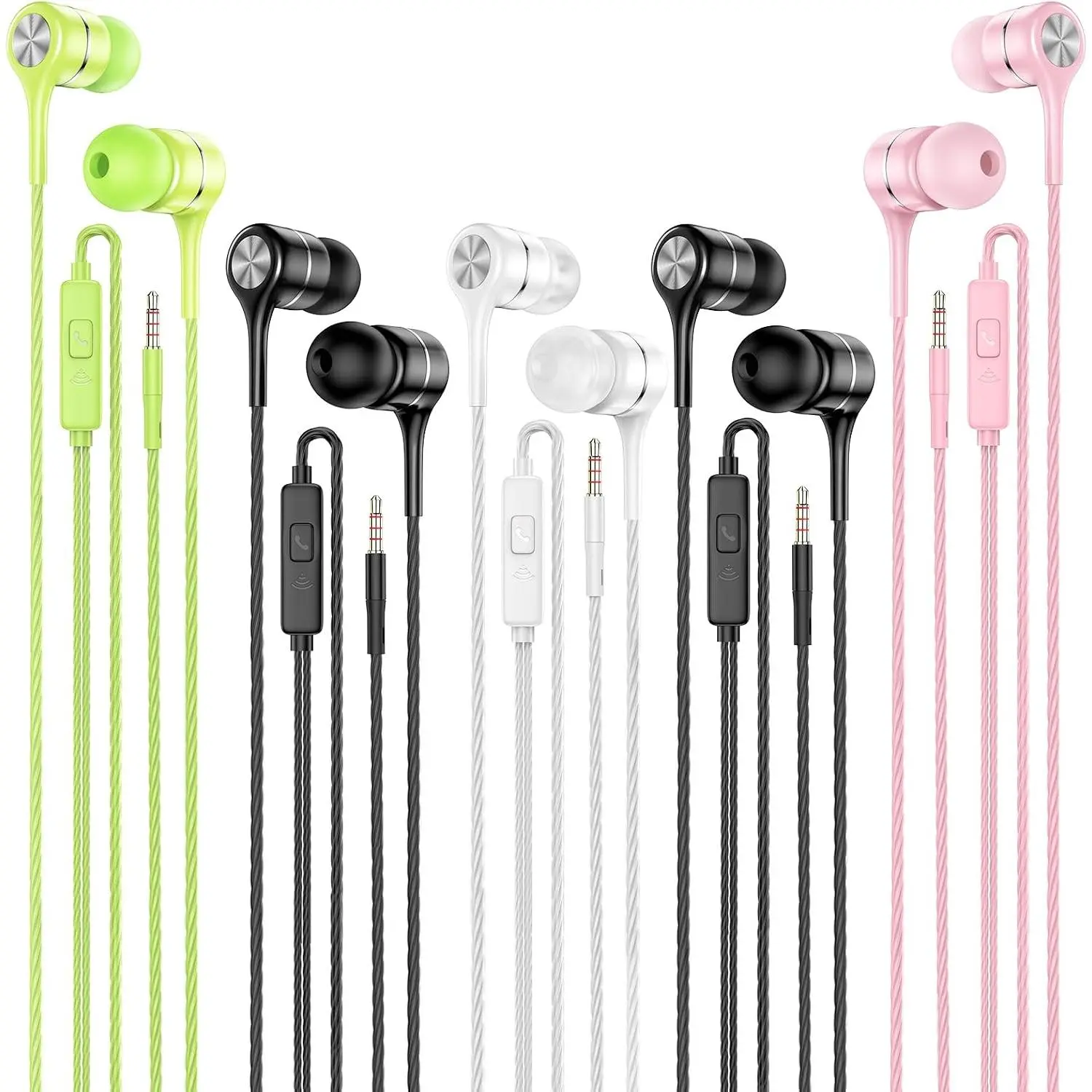Wired Earbud 5 Pack with 3.5mm Stereo Headphones with Microphone | Bass-heavy sound, a -in microphone, -free design,  in-ear style, and compatibility with  3.5mm jacks