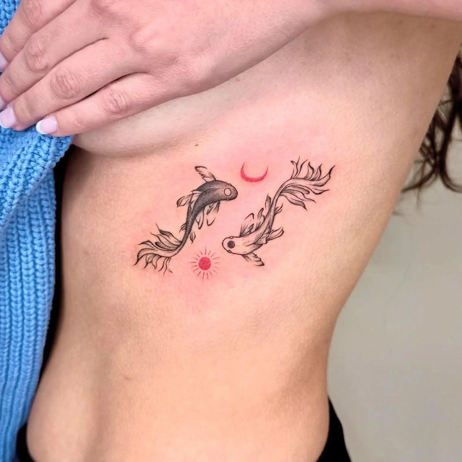 Women's Aesthetic Western-Style Waterproof Temporary Fake Tattoos - 4-Piece Sun Moon Koi Print Set, Abs Acrylic Disposable Skin Decor for Clavicle Area, Sports & Outdoor Accessory
