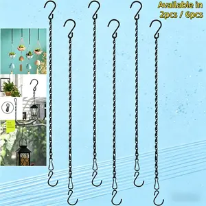 2/6Pcs Black Metal Hanging Chains with Hooks - 32/50cm Adjustable Hanging Chains for Planters, Bird Feeders, Lanterns, Wind Chimes & Home Garden Decor Adjustable Hooks Hanger