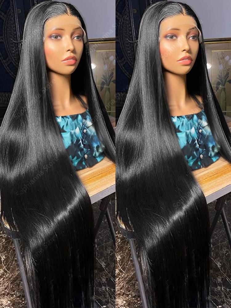 Wear and Go Human Hair True to length Brazilian 5x5 Glueless Wig 42 Inch 13x4 13x6 HD Transparent Bone Straight Lace Frontal Wig