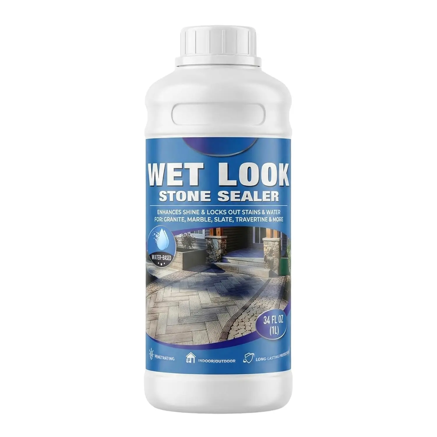 Wet Look Stone Sealer 1 Quart - Color Enhancer for Outdoor Pavers, Driveways, Concrete and Rough Stone -  Non Yellowing UV Protection - Satin Finish for Exterior Textured Surfaces