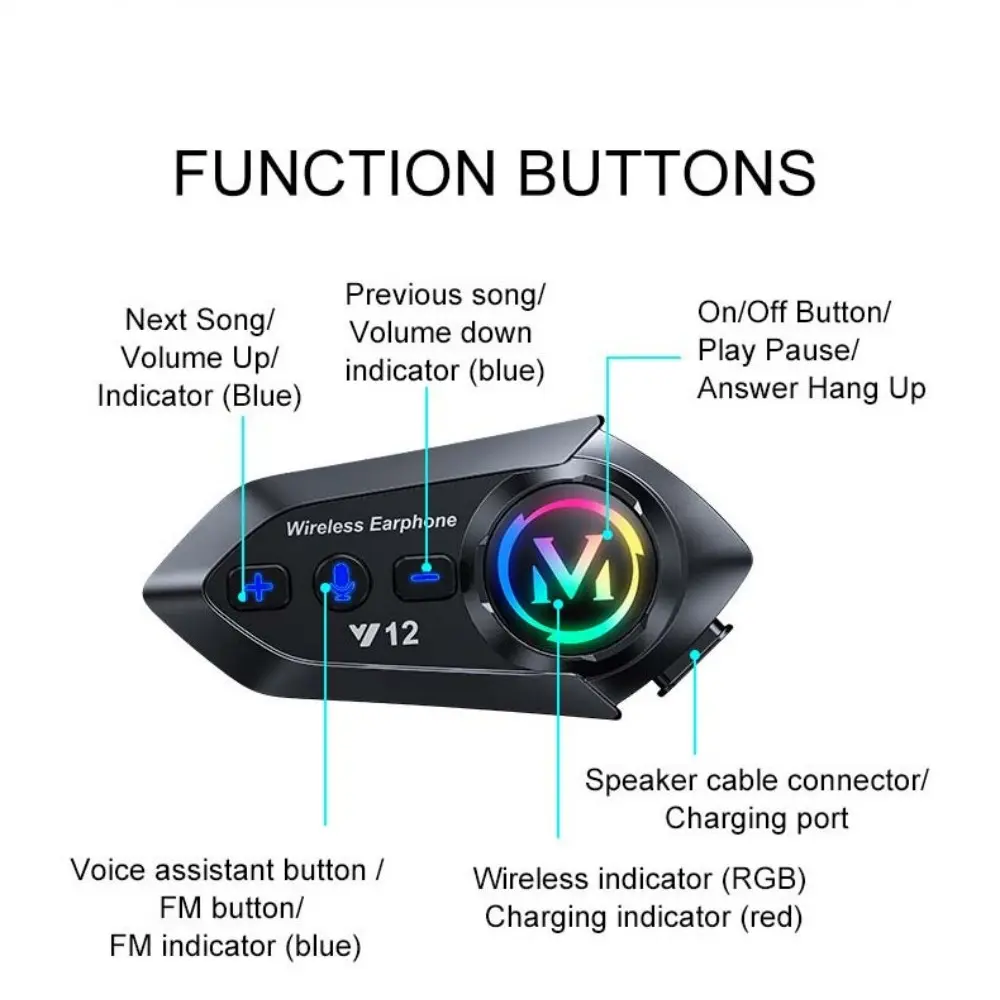 Motorcycle Helmet Headset with Hi-Fi Sound, Noise-Canceling, Built In Mic, Bluetooth-compatible 5.4, Long Battery, Wake-Up Feature, Ideal for Sports