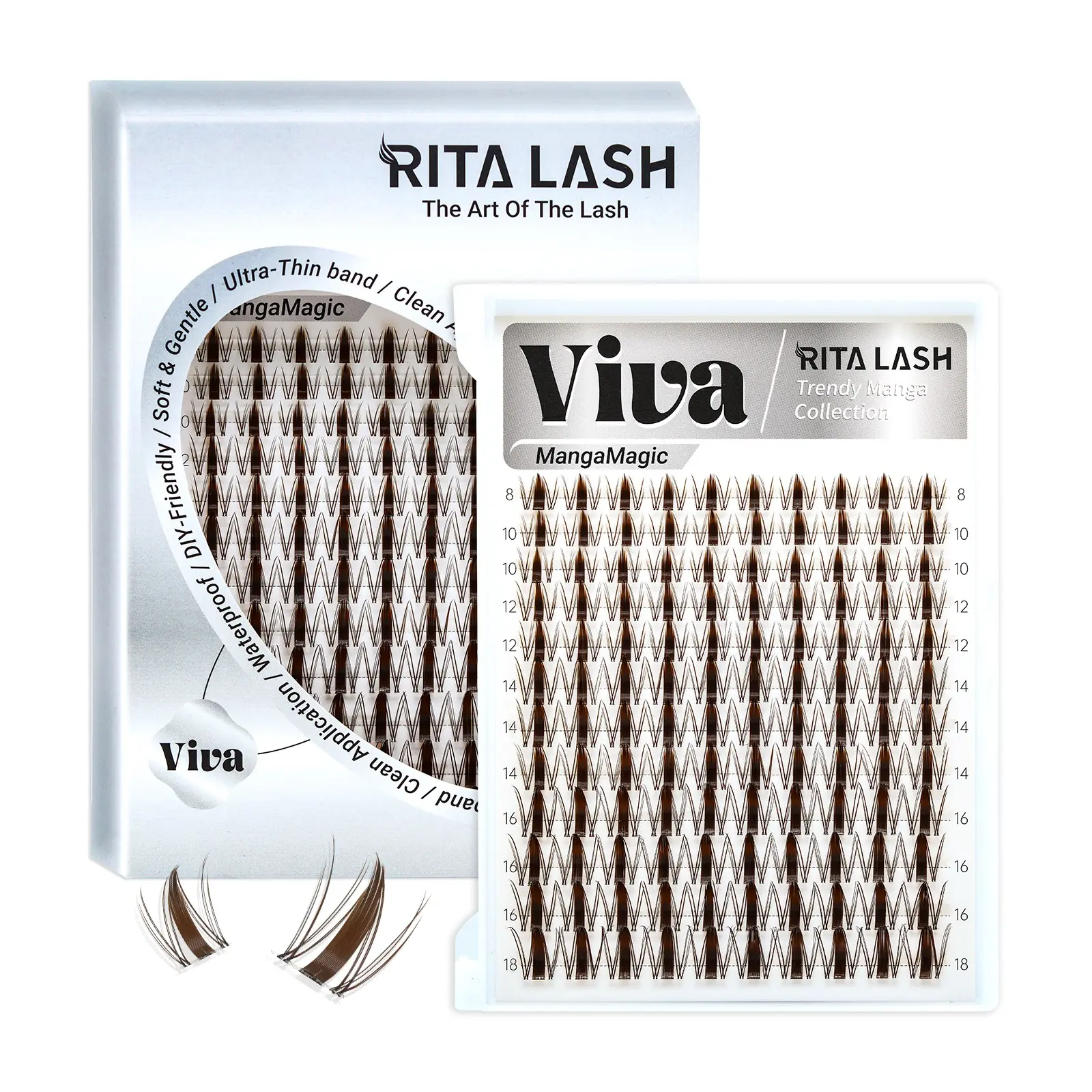 Viva | RITALASH 120PCS Dark Brown - Manga Lashes with Ultra-Dense, Waterproof, Long-Lasting Lashes | Fairy | Fashion Wet Look | Beginner-Friendly DIY Lashes for a Flawless Look | Trendy & Must-Have Clusters | Volumized False Eyelashes