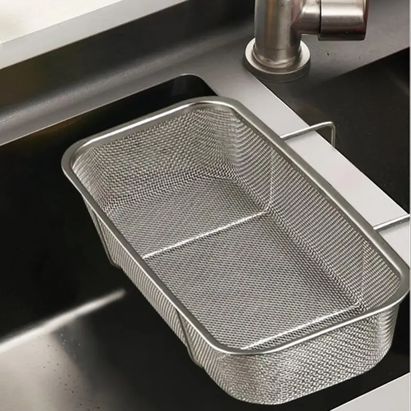 Stainless Steel Side-Mount Sink Strainer Basket – Corner-Hanging Sink Drain Basket for Food Scraps and Washing Fruits & Vegetables Colander for Kitchen