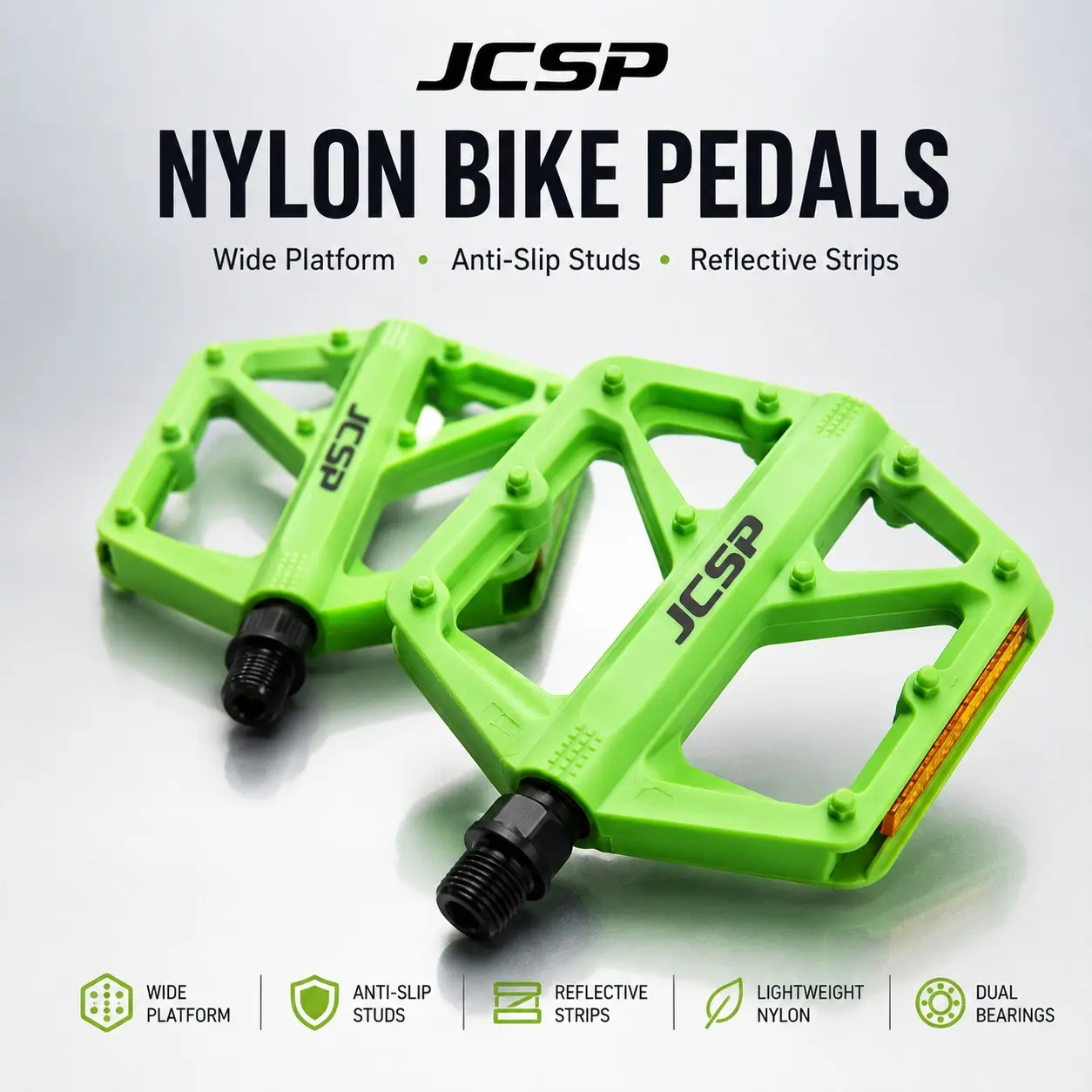 Jcsp Nylon Bicycle Pedal, Anti-Slip Bike Pedal, Wide Grip Energy Saving, Suitable for All Bikes, Cycling Foot Pedal