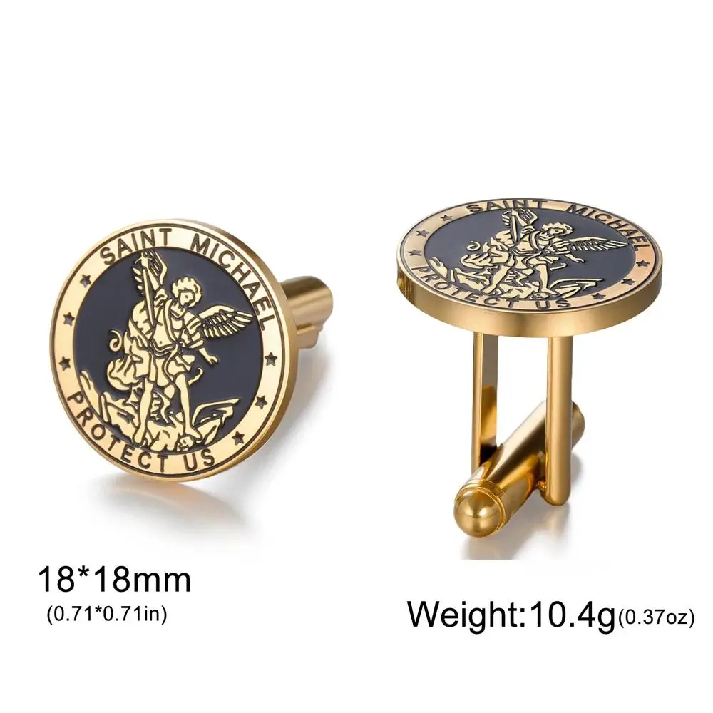 Saint Michael Cufflinks Stainless Steel Cufflinks for Men Shirt Suit Classic Cuff Buttons Religious Catholic Protection Jewelry