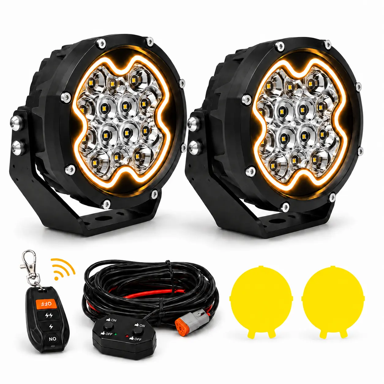 YBYZ 5" Round Pod RGB LED Work Lights (Pair) - 100W Offroad Driving Units, Multi-Color Halo Ring, Spot-Flood Combo Beam, Strobe Light Module, Wireless Controller, Easy-Install Wiring Kit, IP68 Waterproof for 4x4 Rock Crawlers, Outdoor Lighting