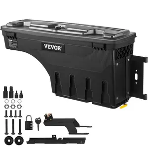 VEVOR Truck Bed Storage Box, Lockable Lid, Waterproof ABS Wheel Well Tool Box 6.6 Gal/20 L with Password Padlock, Compatible with Tundra 2007 - 2021, Passenger Side, Black
