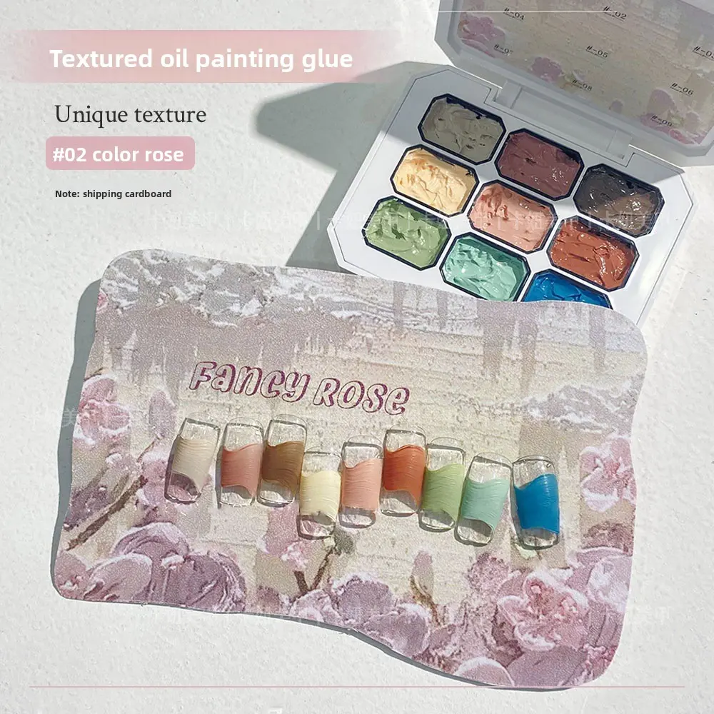 Art-style 9-grid emboss plaster nail gel set, thick non-wipe molding gel creates oil painting relief patterns. Plump anti-collapse finish, durable salon material for customer designs and premium at-home nail DIY.