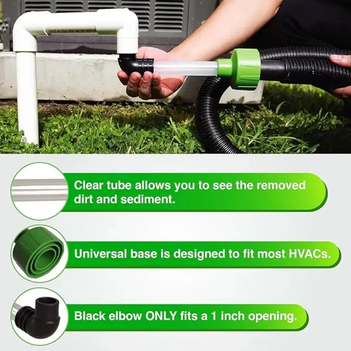 AC Drain Line Cleaner Adapter Evacuates & Unclog AC Drain Line - HVAC to PVC AC Drain Line Cleaner Tool - Universal Fit AC Drain Line Unclogger - AC Drain Line Cleaning Tool - Clear Visibility - Fitting Removal