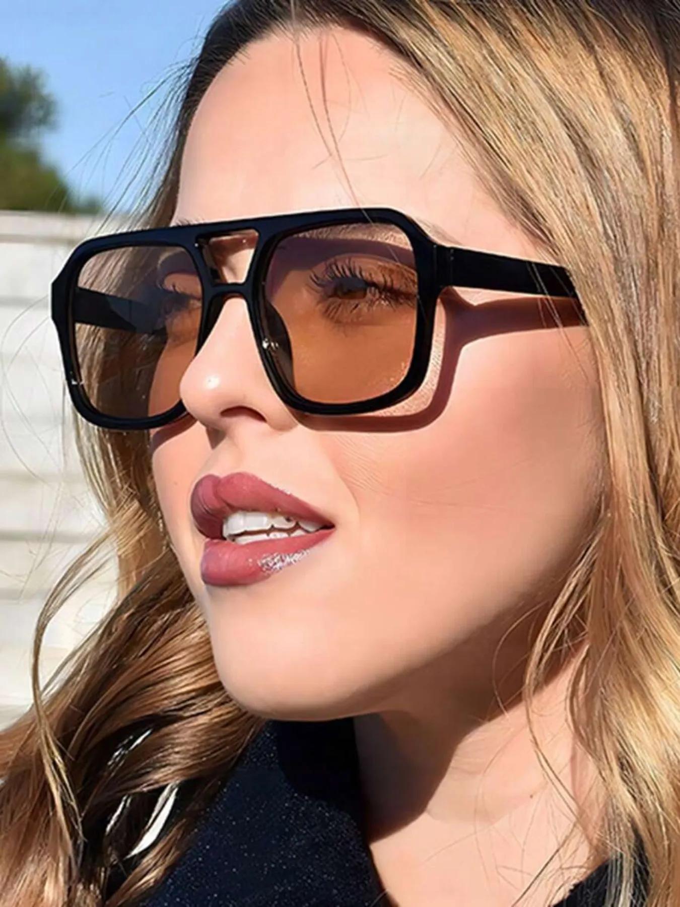 Women's Geometric Frame Sunglasses, Trendy Casual Tinted Lens Sunglasses for Everyday Use, Fashion Accessories for Outdoor Activities