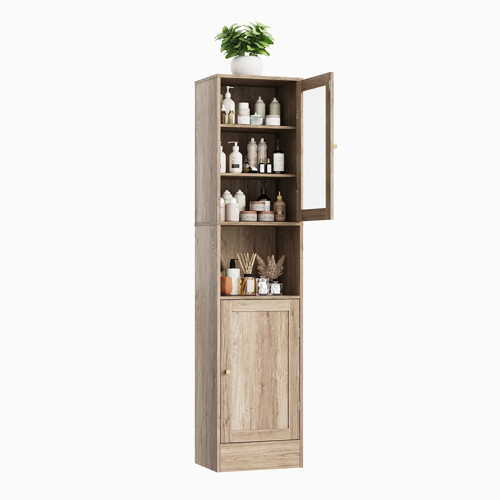 Garvee Slim Bathroom Storage Cabinet with Glass Doors – Tall Freestanding Linen Organizer – Space-Saving, Versatile for Bathroom, Kitchen & Living Room