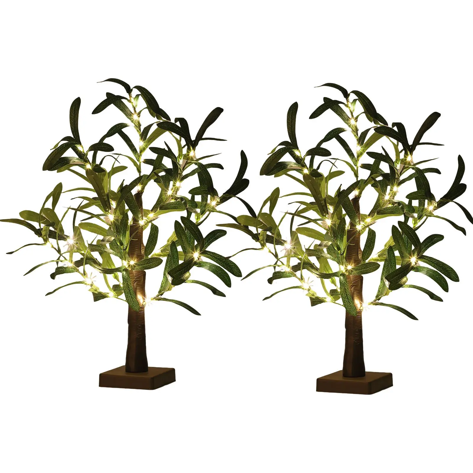 Pre-lit Silk Decorative Artificial Olive Tree - Tabletop Centerpiece with 50 LED Fairy Lights, USB/Battery Operated Timer, Lifelike Fake Greenery for Home Decor, Wedding, Christmas Mantel Shelf