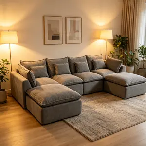 Aobtkel® 129.8" Wide Cloud Oversized Modular Sectional Couch - 4-Seat with 2 Ottomans, Deep Wide Seat, True Relax Comfy Living Room Indoor Furniture Set