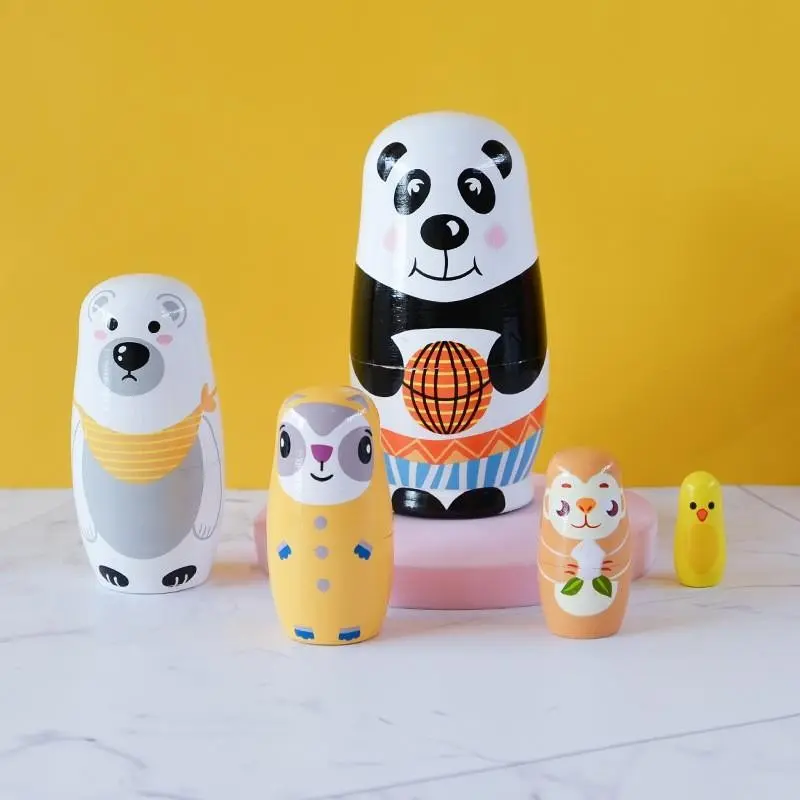Wooden Basketball Panda Russian Doll Set, Kids Handmade Toy Playtime Fun Creativity Stacking Dolls, Christmas Birthday Halloween Gift Decorations